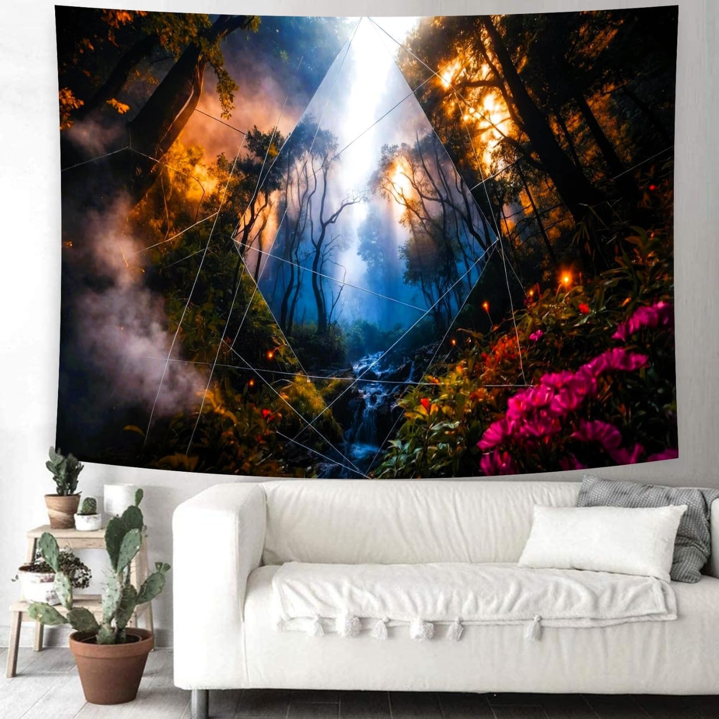Delur Forest Tapestry Tree of Life Misty Tropical Rainforest Tapestry Wall Hanging Mystical Colorful Spiritual Psychedelic Nature Landscape Headboard for Bedroom Living Room Home Decor (51.2" x 59.1")