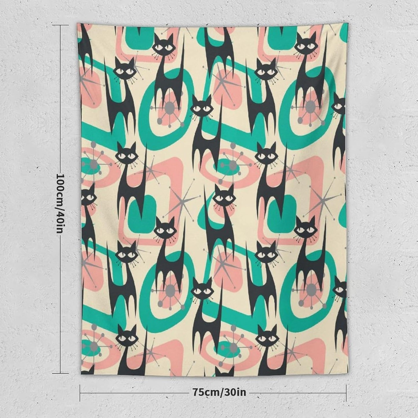 ICMOLYYENLO Boho Medieval Cat Tapestry, Abstract Atomic Starburst Geometric Aesthetic Art Wall Hanging For Bedroom Living Room Dormitory 50x60 Inches