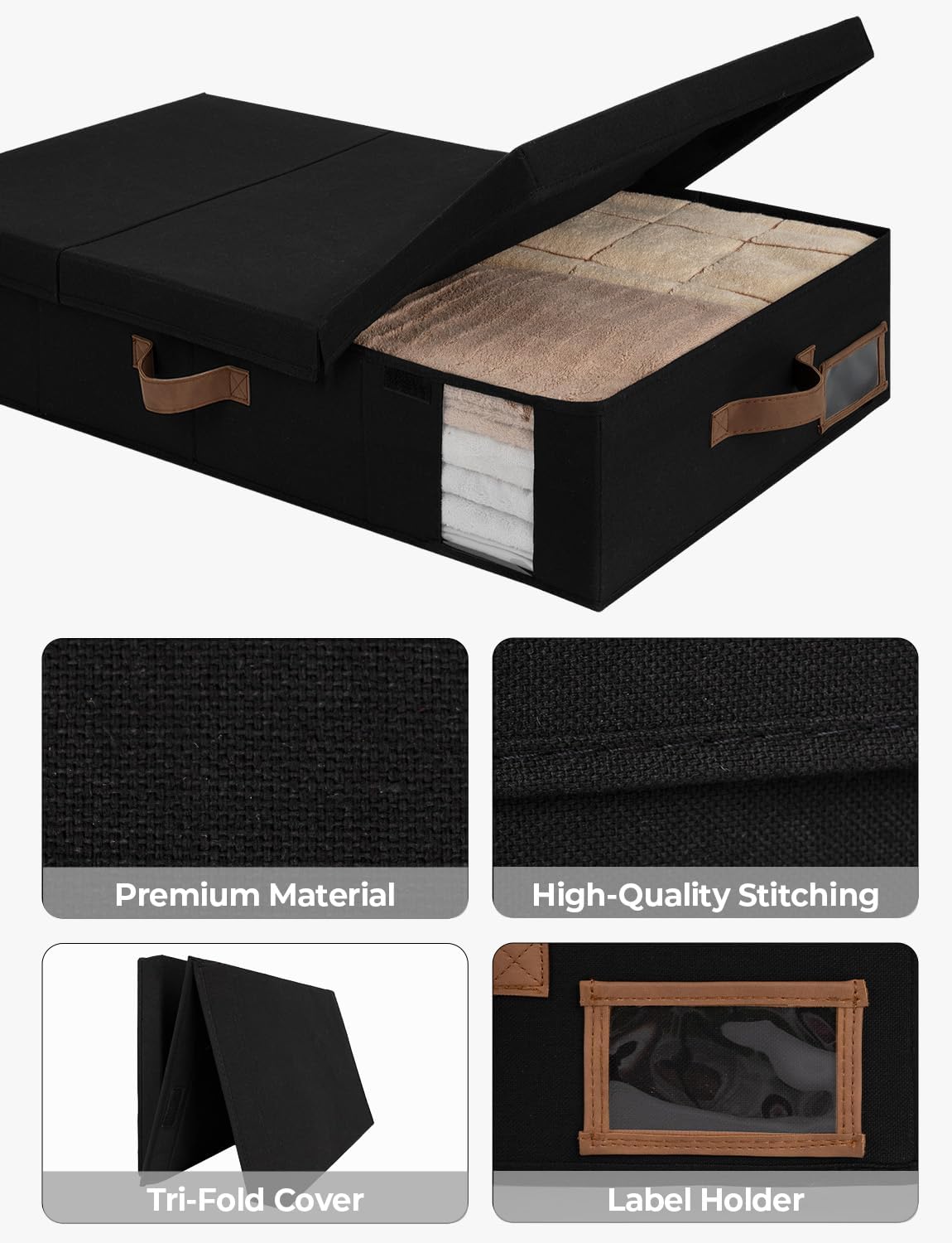 StorageWorks 2-Pack Large Under Bed Storage Bins with Lids, Underbed Storage Containers with Handles and Label Holder, Closet Organizer for Clothes, Blankets, Sweater