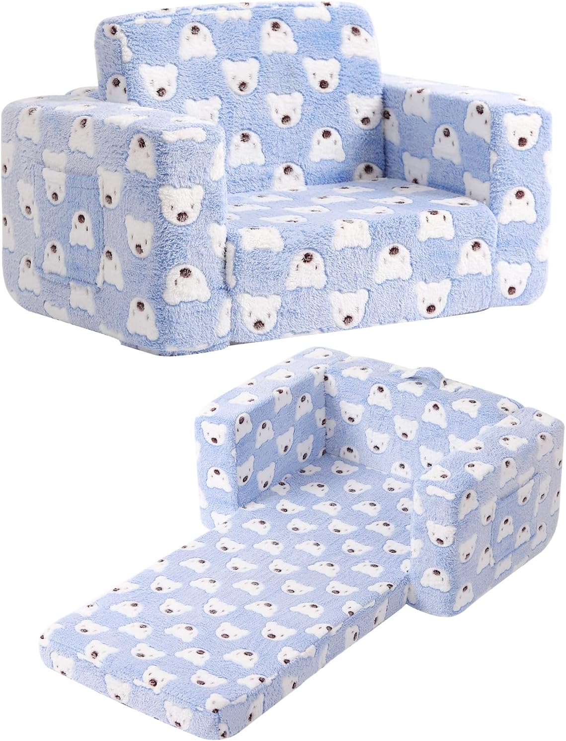 Toddler Chair Kids Couch, 2-in-1 Comfy Armchair with Removable and Washable Cover Carrying Handle, Convertible Reading Chair Toddler Couch for Girls and Boys