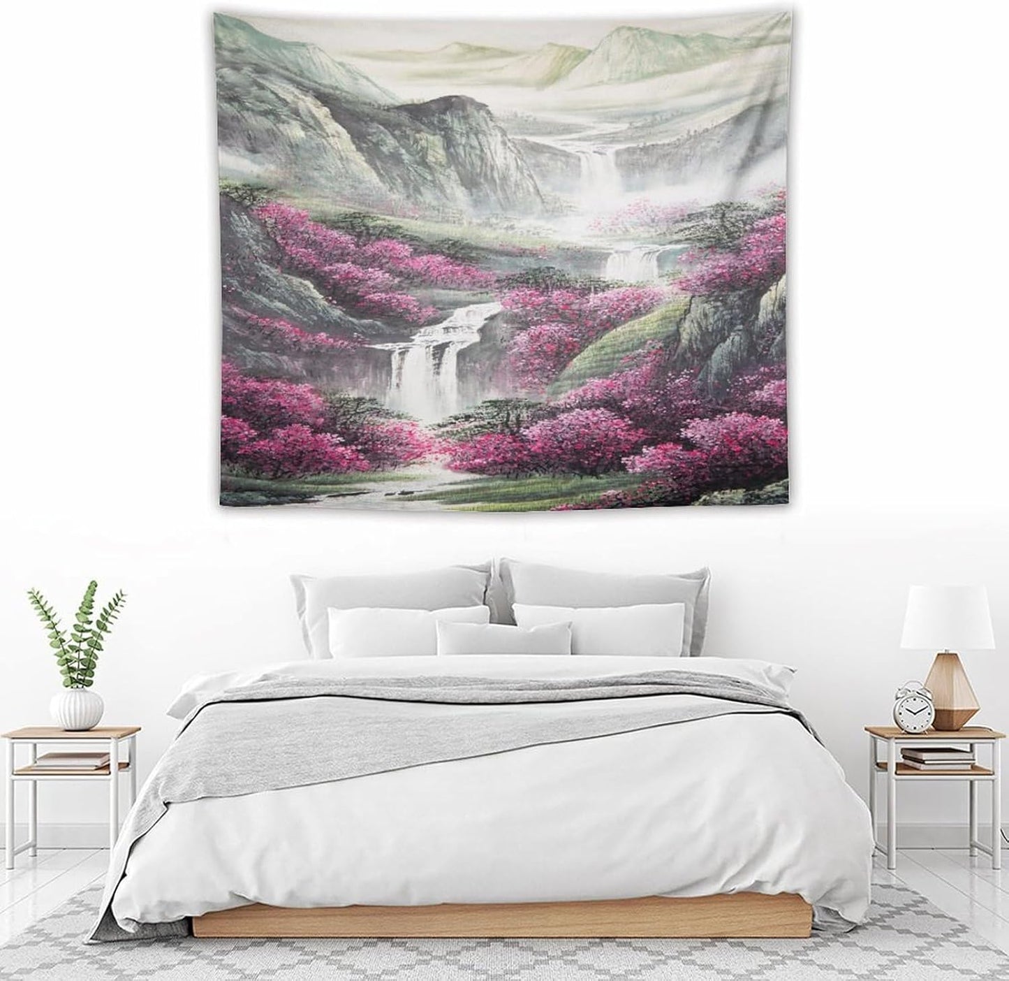 Japanese Tapestry, Red Plum Blossom Mountain Tapestry, Asian Japanese Wall Tapestry, Nature Landscape Tapestries for Bedroom Living Room Decor 60"x50"