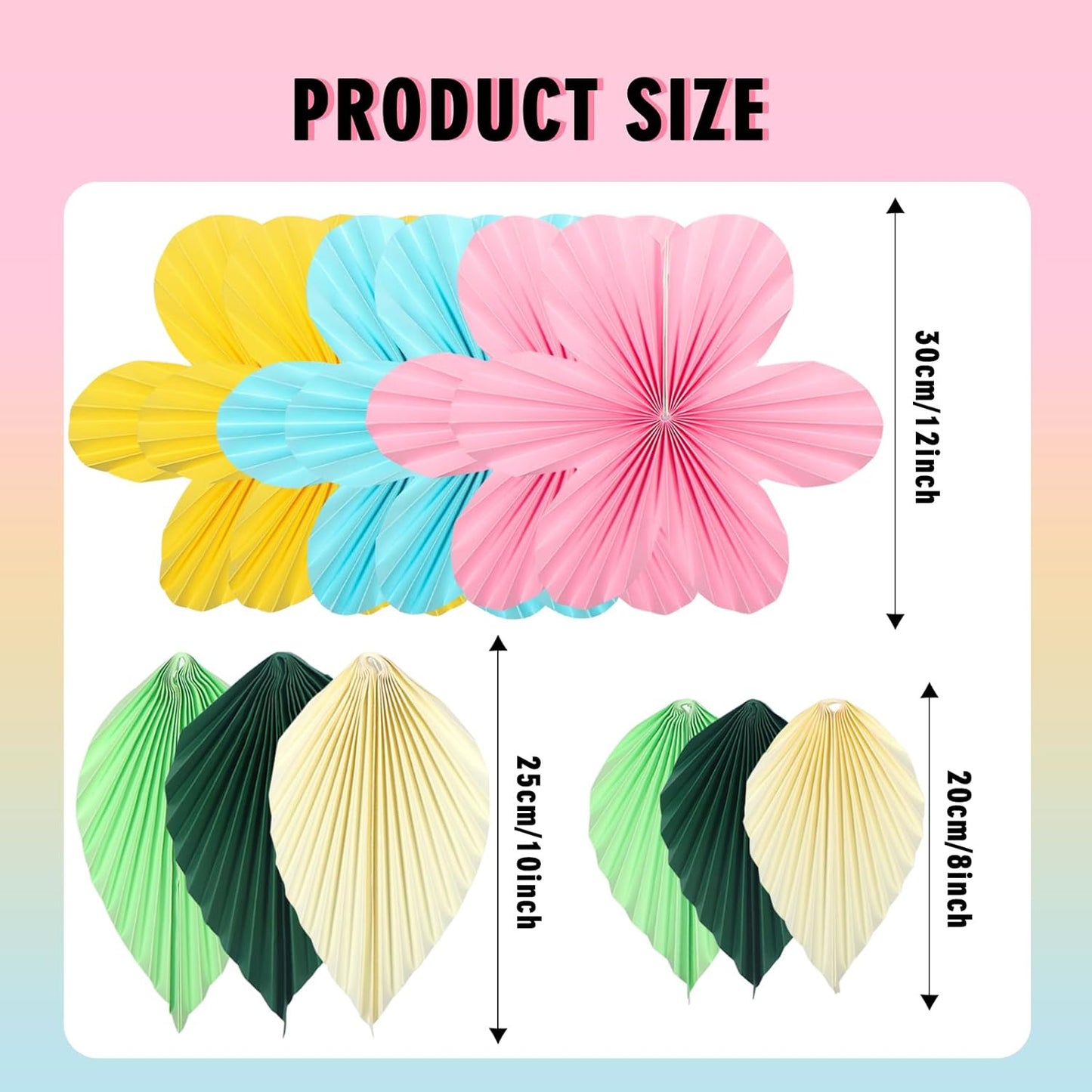 ADLKGG Paper Flowers Leaves Fan Party Decorations, Hanging Flower Wall Backdrop for Classroom Decor, Spring Party Decorations, Wedding, Tropical Jungle Forest Birthday, Fiesta Party, 12pcs