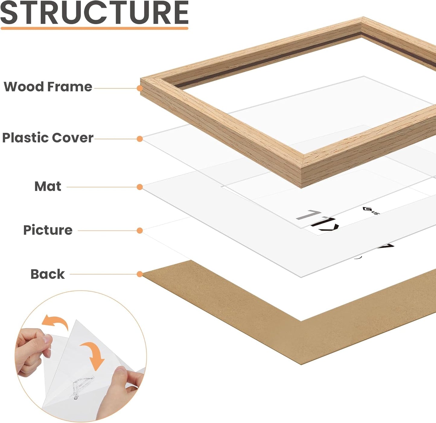 upsimples 11x17 Picture Frame, Natural Solid Wood Picture Frames, Display 9x15 with Mat or 11 x 17 Without, Vertical or Horizontal Wall Hanging, 1 Pack, Natural