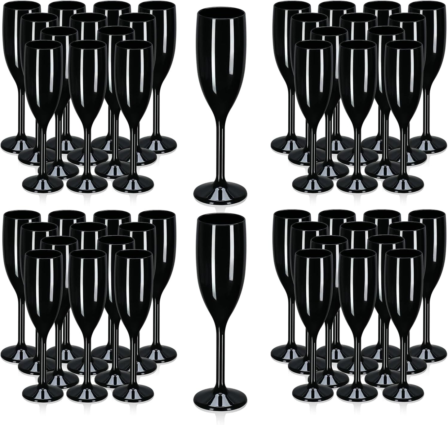 XUWAIDSGN Acrylic Champagne Flutes Toasting Glasses Unbreakable Mimosa Bar Reusable Wine Glasses Vintage Champagne Flutes Stemmed Drinking Cups 5.4 OZ for Christmas Birthday (100, Black)