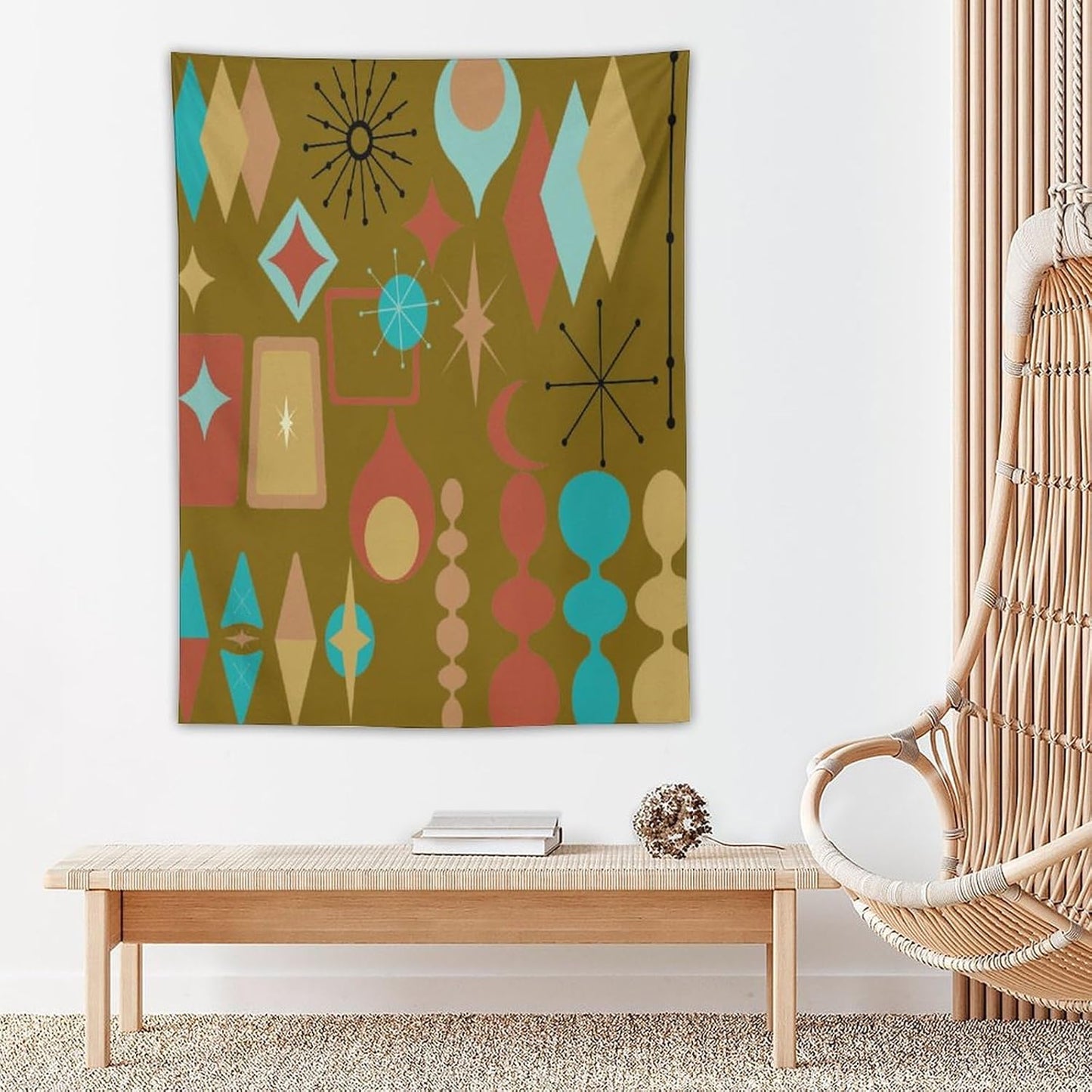 ICMOLYYENLO Boho Medieval Cat Tapestry, Abstract Atomic Starburst Geometric Aesthetic Art Wall Hanging For Bedroom Living Room Dormitory 50x60 Inches