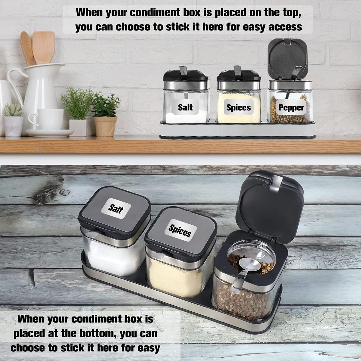 XIUDI Condiment Seal Jar Spice Container with Lids and Spoons，Clear Glass Condiment Canisters Pots Seasoning Box Salt Container Sugar Bowl Set of .Used in Kitchen, Coffee Table,Set of 3