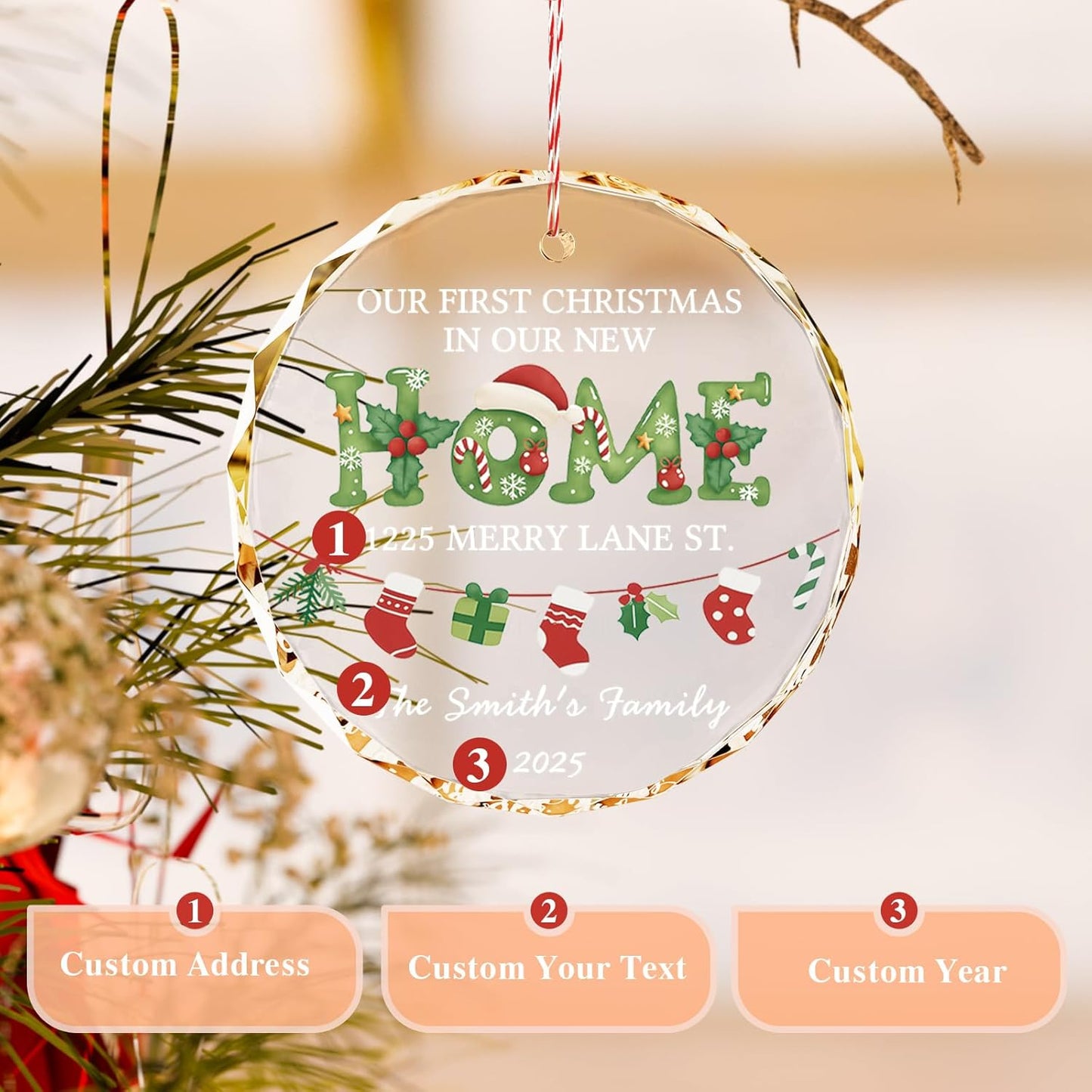 Bemaystar Personalized New Home Ornament 2025 - Custom First Christmas in New Home Ornament 2025 with Name Address, Housewarming & Xmas Gifts for Newlyweds, Neighbor, Gifts for Christmas