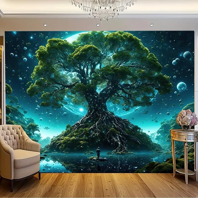 FENDROM Tree of Life Tapestry Nature Green Tree Wall Hanging Aesthetic Moon Night Fantasy Wonderland Tree Plants Wall Art For Home Dorm Living Room Decor