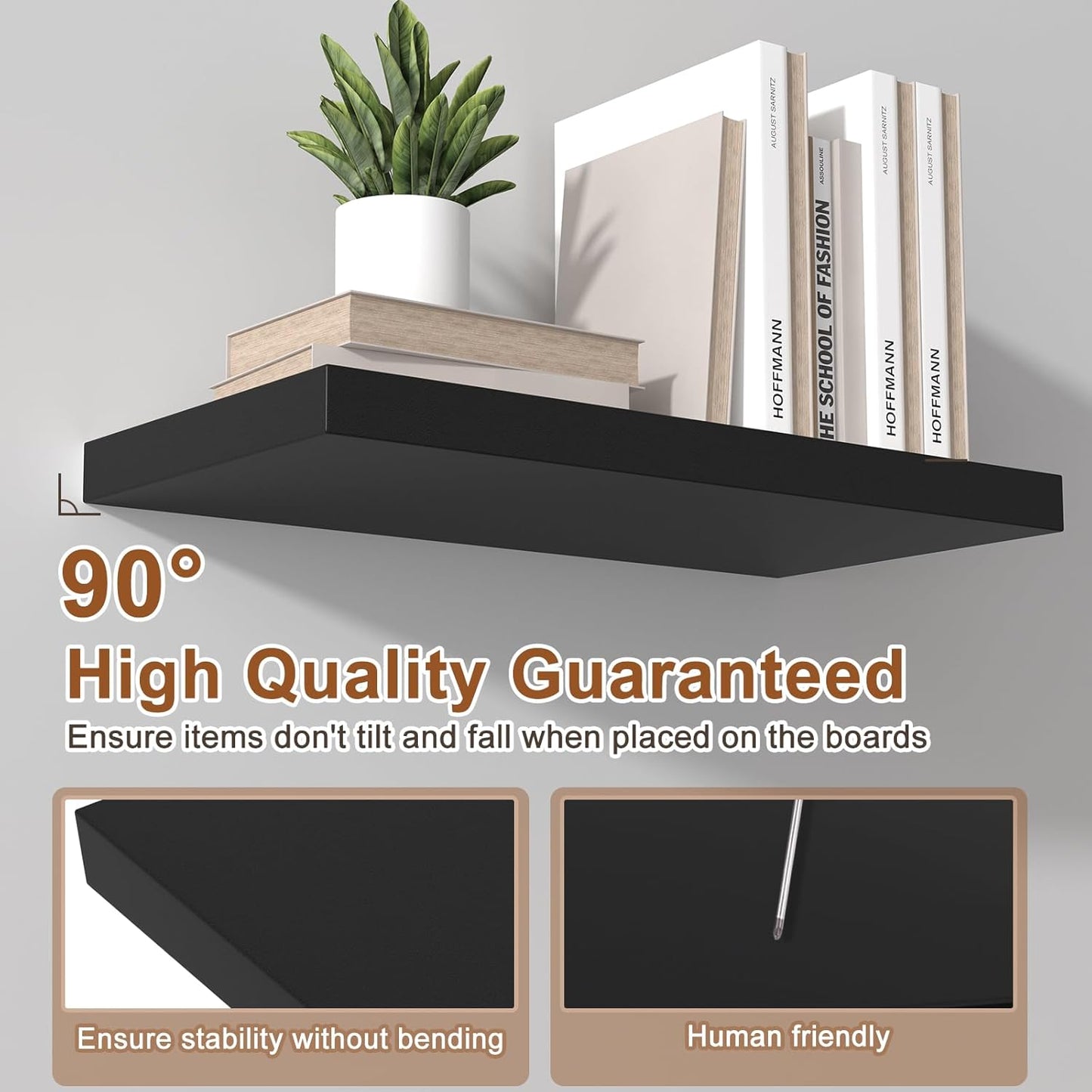 12 Inch Deep Floating Shelves for Wall 1 Pack Floating Shelves Large Storage Space Wall Mount Shelf for Living Room Kitchen Bathroom 24" W x 12" D x 1.2" H Black