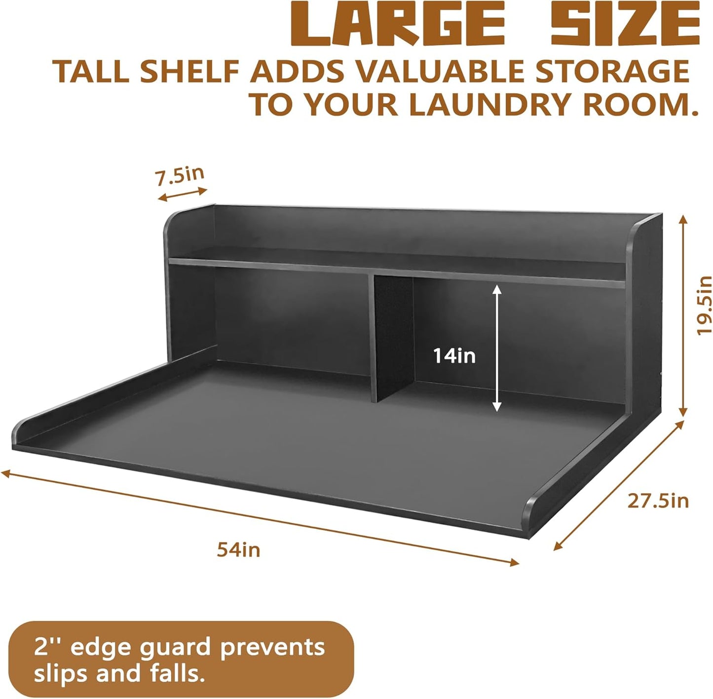 Royxen 2-Tier Washer Dryer Countertop,19.5"H Wood Washer and Dryer Topper with Storage Shelf,Laundry Countertop Over Washer Machine, Universal Fit for Laundry Room Organization (Black, 54"W X 27.5"D)