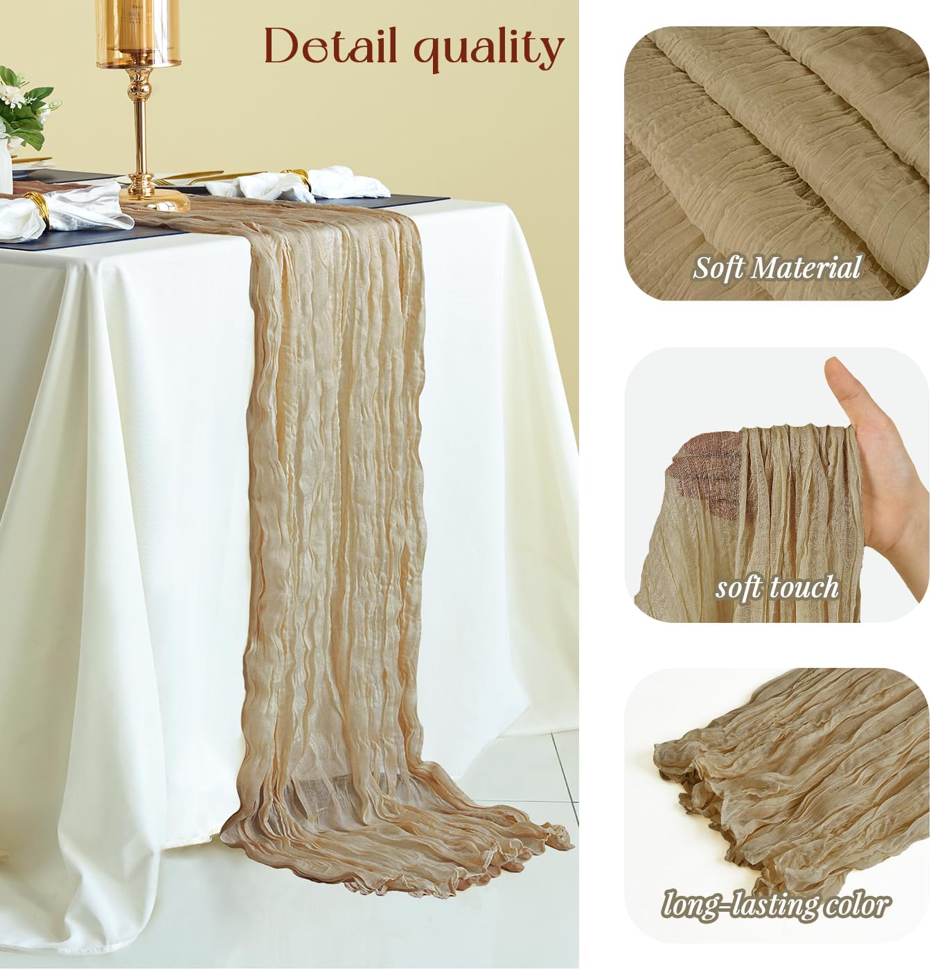 Sioloc Nude Cheesecloth Table Runner Fall Autumn Decor for Home 10ft Table Cloth for Tea Wedding Birthday Party Baby Bridal Shower Halloween Thanksgiving