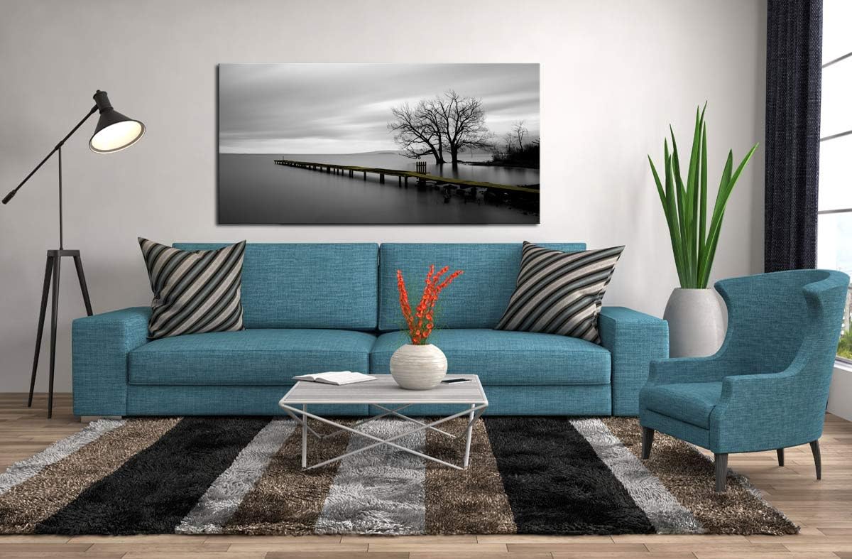 DZL Art S74962 Canvas Prints Modern Minimalist Black and White Lake Trees Landscape Wall Art Painting for Living Room Bedroom Decor Office Wall Decor Home Decoration