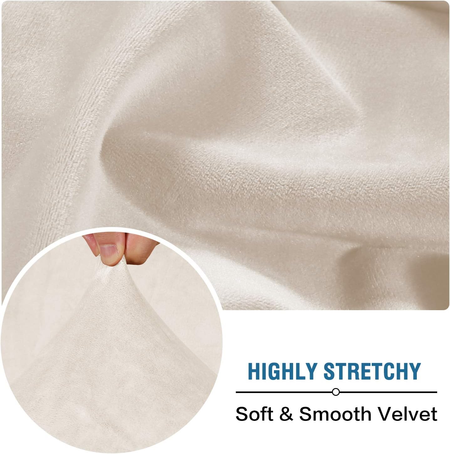 H.VERSAILTEX Velvet Stretch Couch Cushion Cover Plush Cushion Slipcover for Chair Loveseat Sofa Cushion Furniture Protector Seat Cushion Sofa Cover (2 Piece Large Sofa Cushion Covers, Ivory)