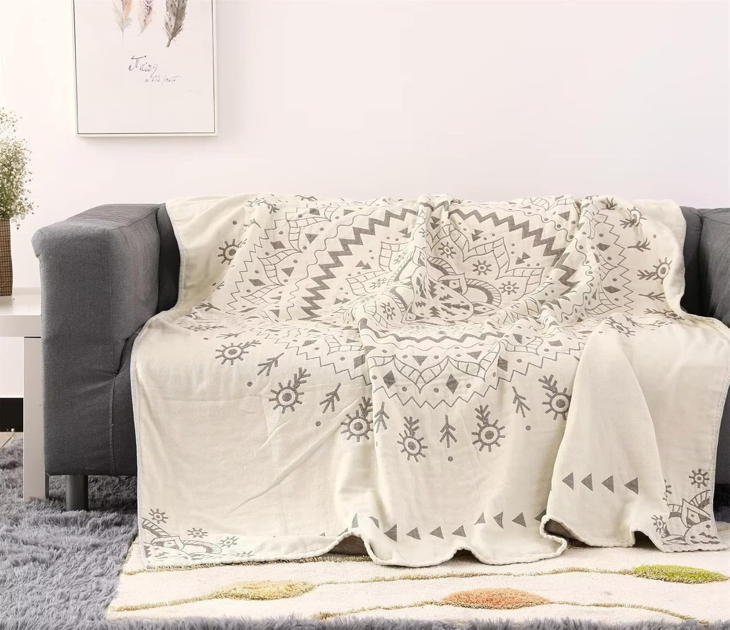 MSGKV Woven Boho Throw Blanket for Couch 100% Cotton Blankets,Versatile KnitWoven Blanket, Super Soft Warm & Decorative Blanket for Chair Bed Sofa and Living Room, 60''Wx 80''L