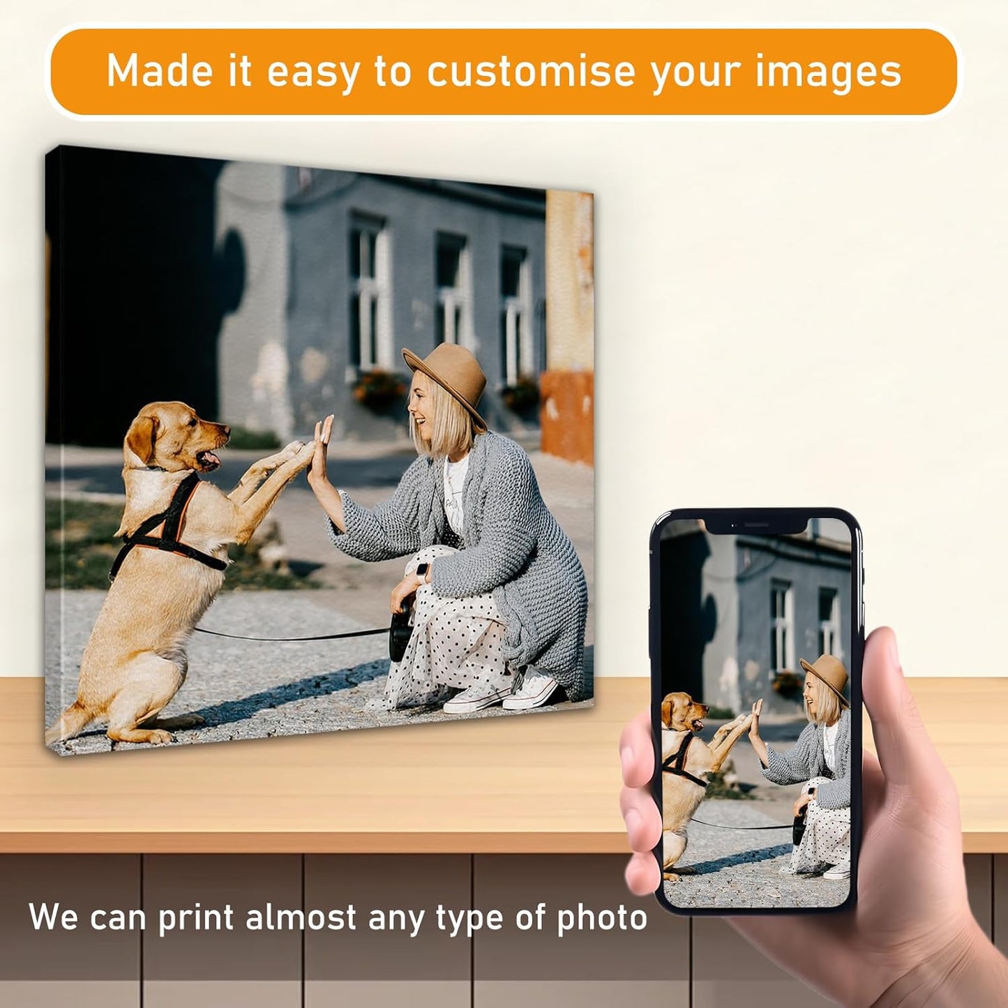 xzartdiy Custom Canvas Prints with Your Photos - Personalized Picture Print Customized Gifts for Family Home Office Wall Art Decor, Wrapped Canvas 40x24inch