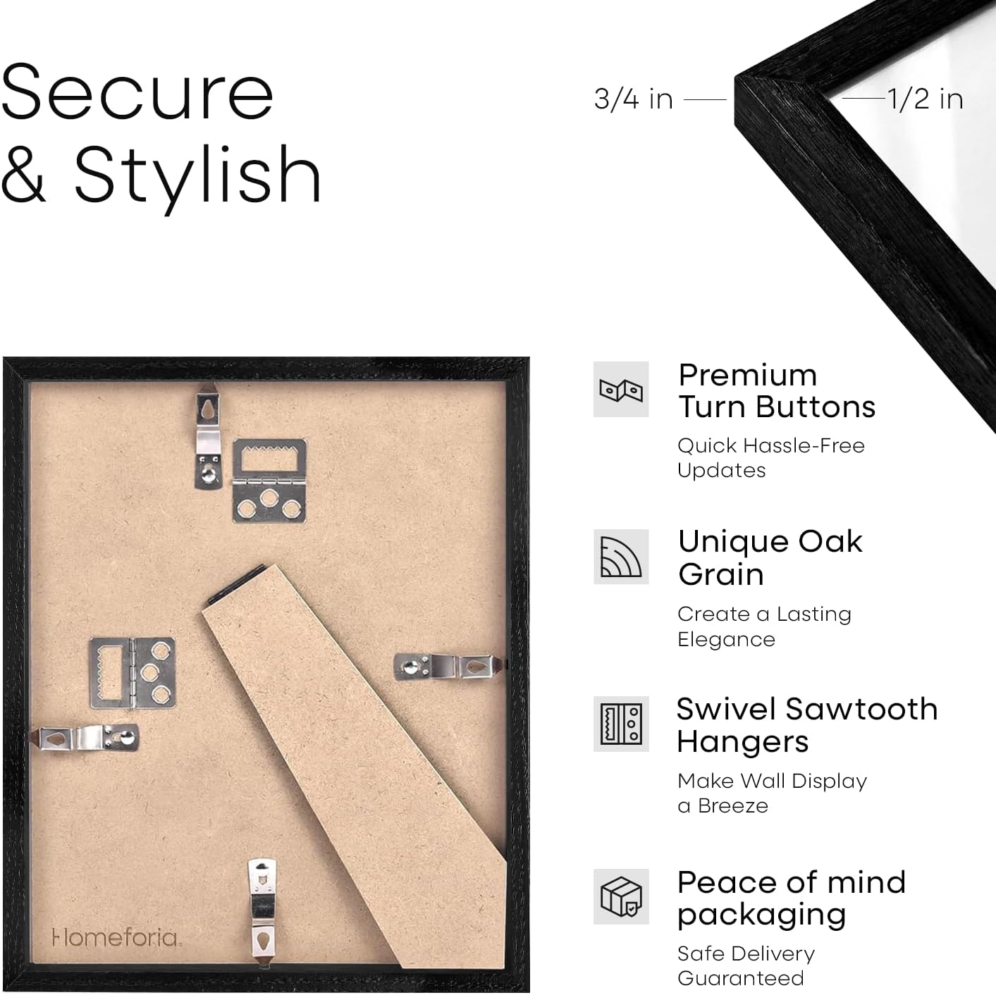 Homeforia 8.5x11 Diploma Frame Black Wood, High End Oak 8.5 x 11 Certificate Frames, 11x8.5 Black Document Frames for Wall or Tabletop, 8.5 by 11 Award Wooden Frame, Tempered Glass, Wall Kit, Set of 1