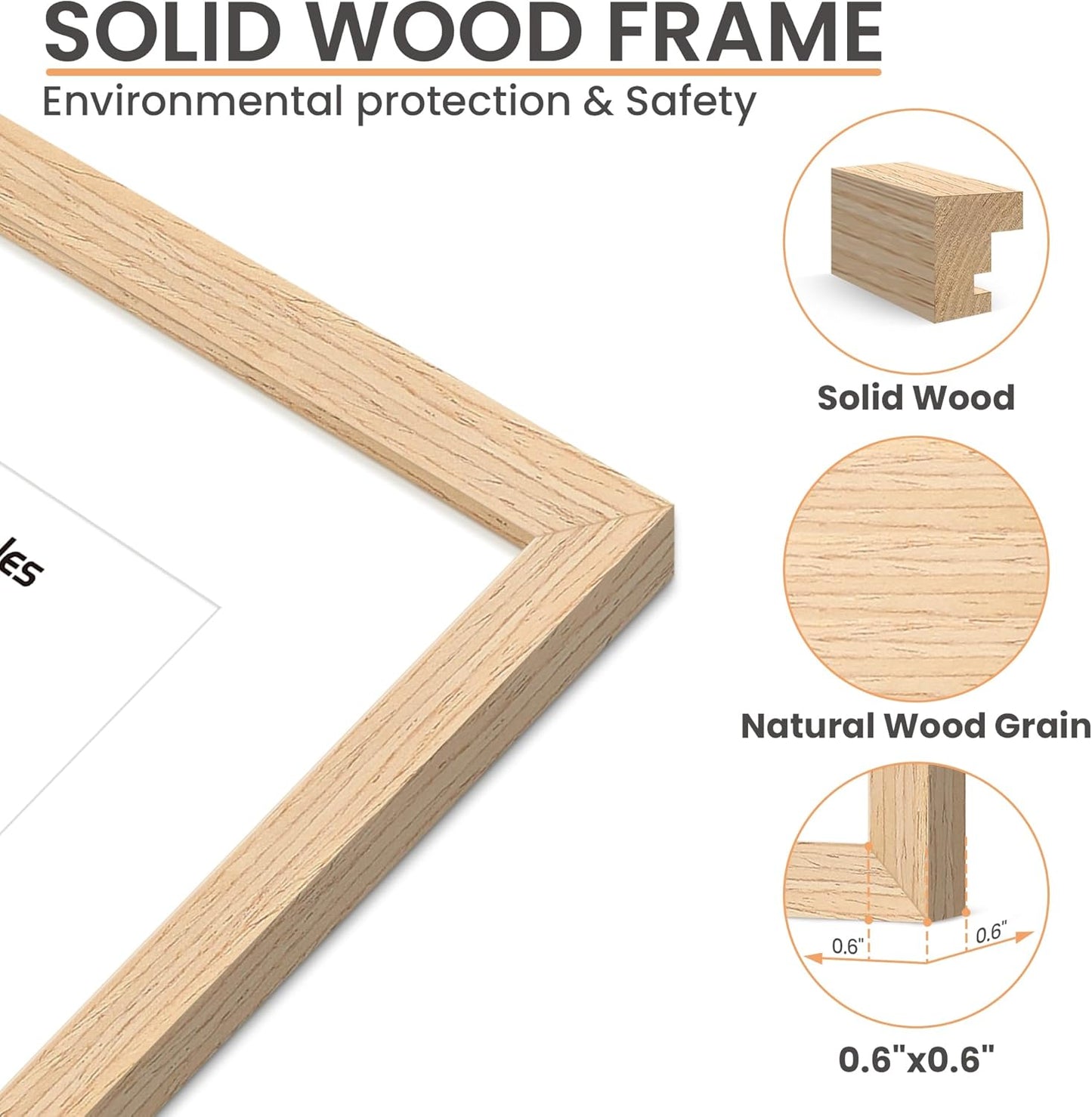 upsimples 11x17 Picture Frame, Natural Solid Wood Picture Frames, Display 9x15 with Mat or 11 x 17 Without, Vertical or Horizontal Wall Hanging, 1 Pack, Natural