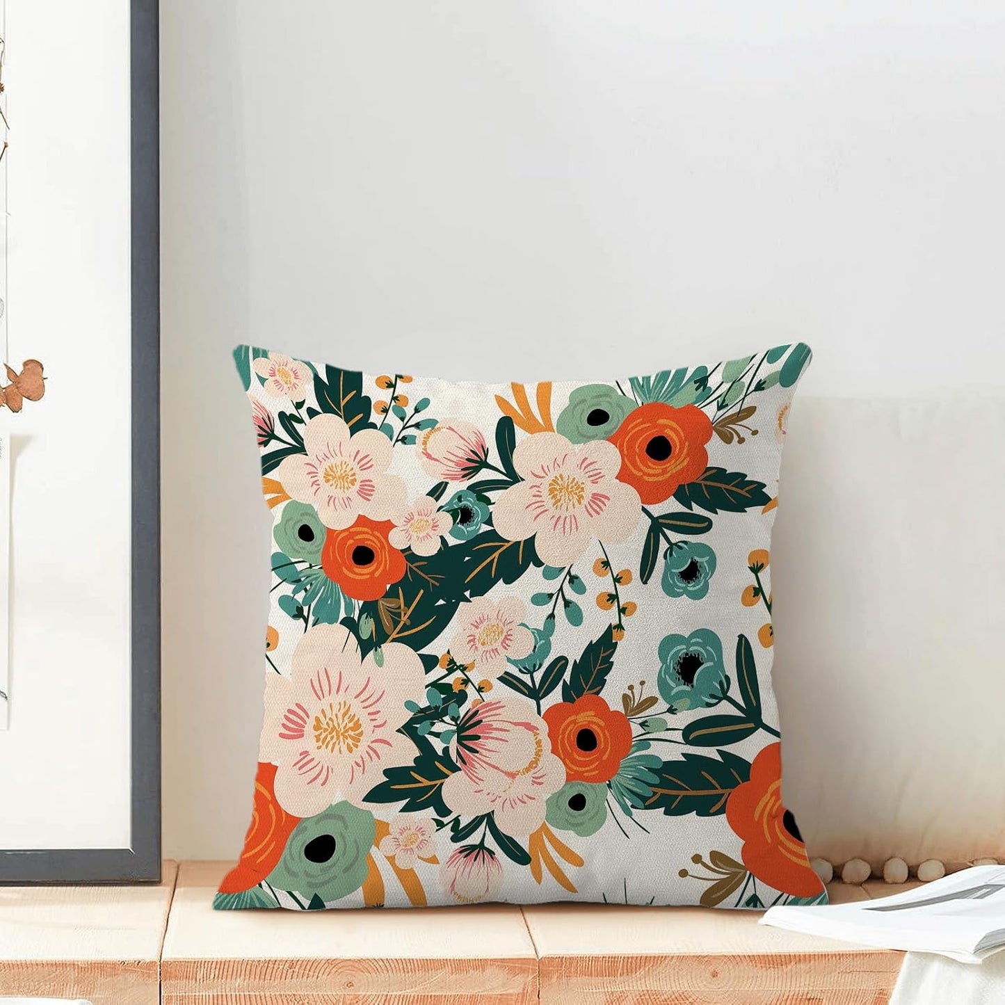 CXMEIFLY Spring Pillow Covers 18 x 18 Inch Set of 2 for Watercolor Flowers Decor Throw Pillows Pink Red Green Plant Floral Outdoor Decorative Cushion Cases for Couch Bed Decorations