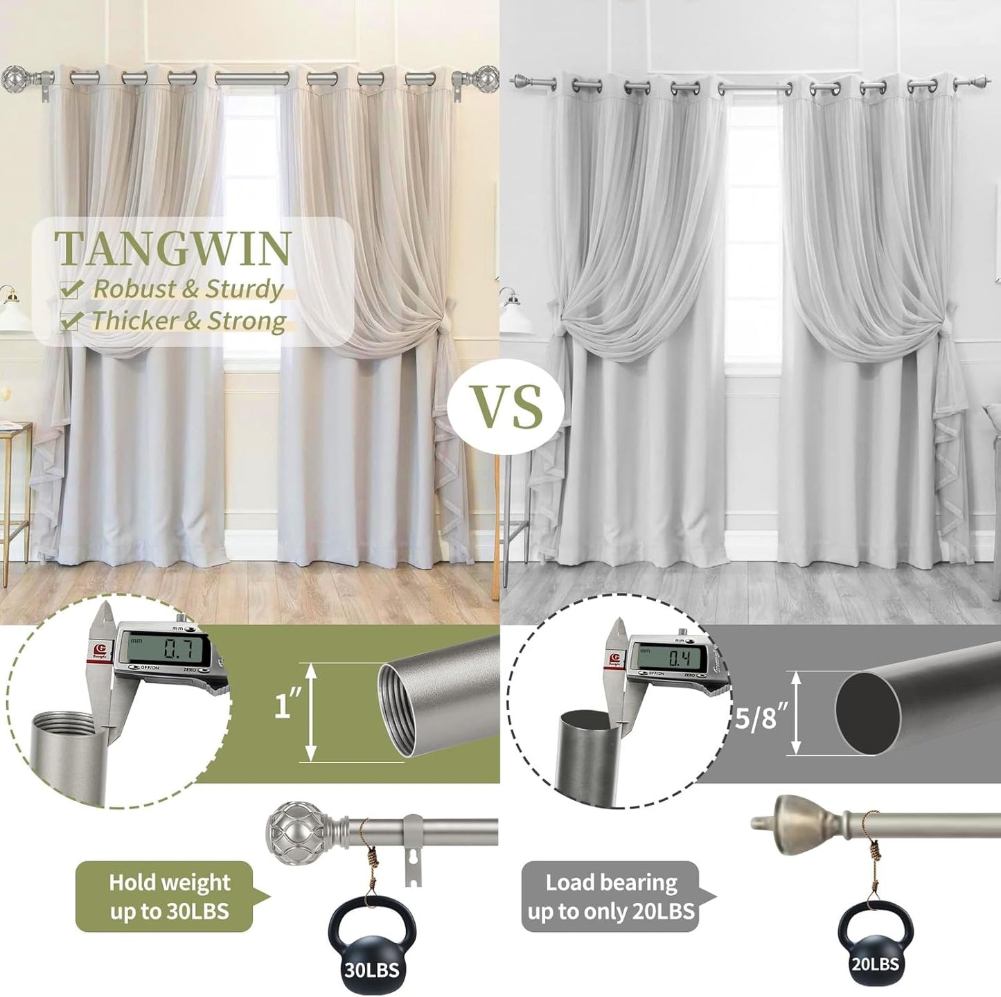 Silver Adjustable Curtain Rods for Windows:18-45 Inch Farmhouse Heavy Duty Curtain Rod for Bedroom Living Room,Boho Decorative Rustic Drapery Rods with Vintage Coastal Finial,Antique Silver