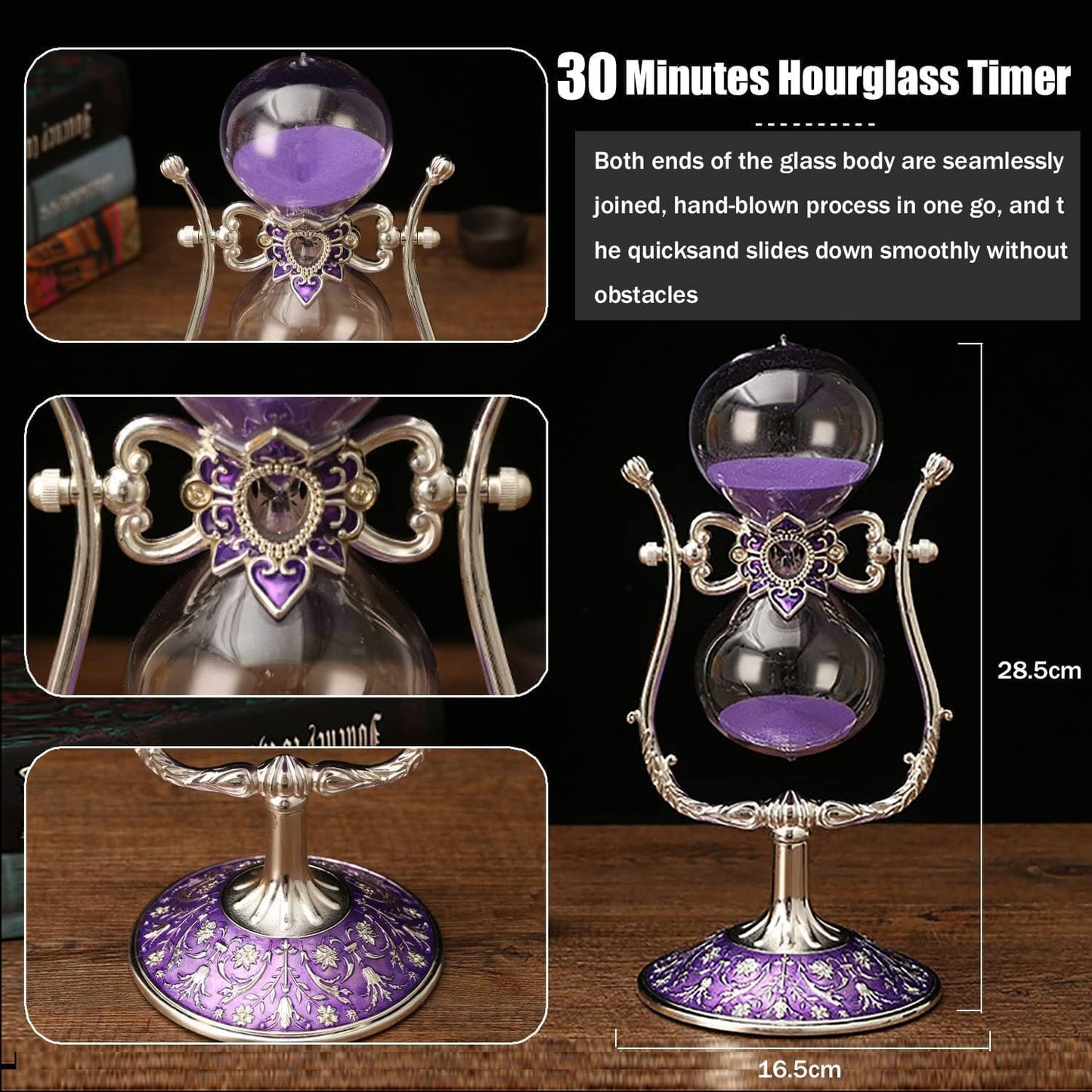 Sanduhr 30 Minuten,Hour Glass,360° flip Metal Vintage Hourglass,Hourglass Decor,for Home Decoration Office Desk Wedding Party Decor Kitchen Timer (Purple Sand)