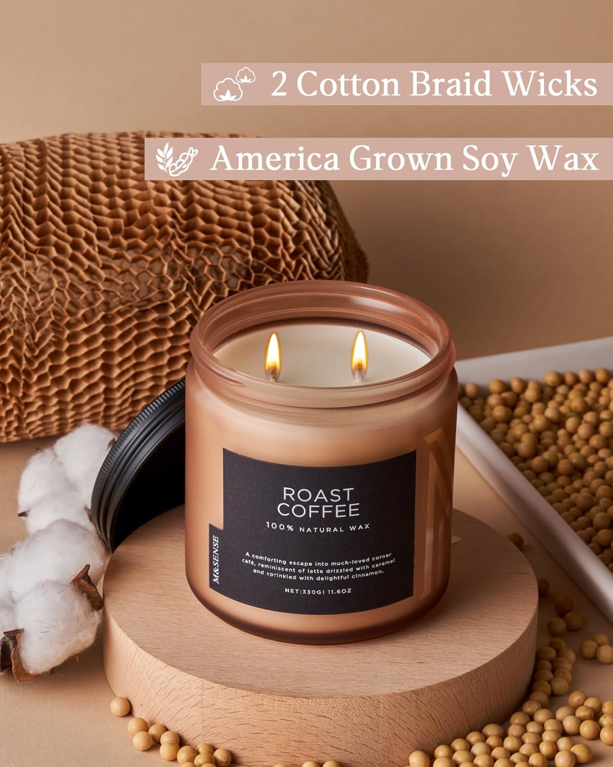 M&SENSE Coffee Candles Scented Strong, 2 Wick 11.6oz 70 Hours Burning Time Organic Natural Soy Wax Candle for Bedroom Kitchen Home Decor, Housewarming Gift for Men and Women
