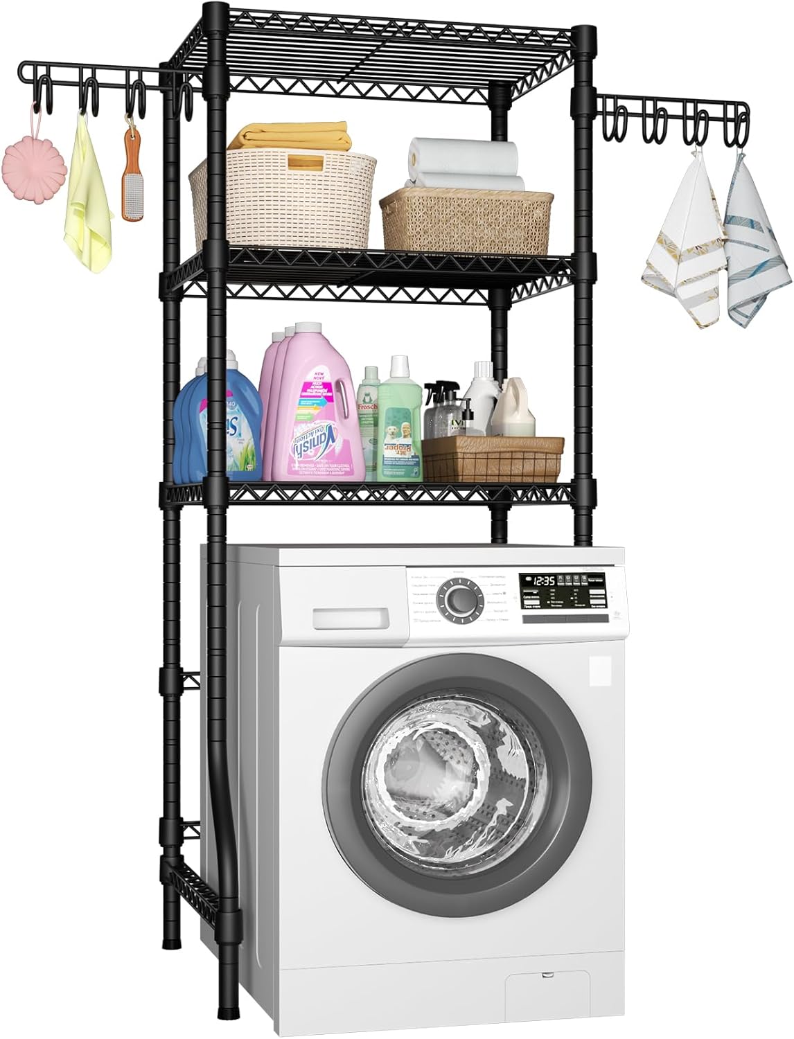 Ulif U8 Mini Laundry Room Storage Organizer, Over the Washer and Dryer Storage Shelves for Laundry Organization, 29.5”W x 17.3”D x 76.2”H, Suit Washing Machine Width within 27.1”, Hold 304 lb, Black