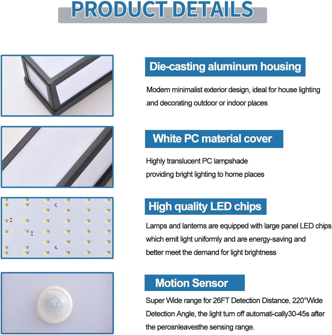 Motion Sensor Outdoor Wall Sconce LED 30W Aluminum - Black Modern Exterior Light Fixture, 3000K Warm,IP65 Waterproof Rectangular Porch Lighting,for Patio,Garage,Front Door