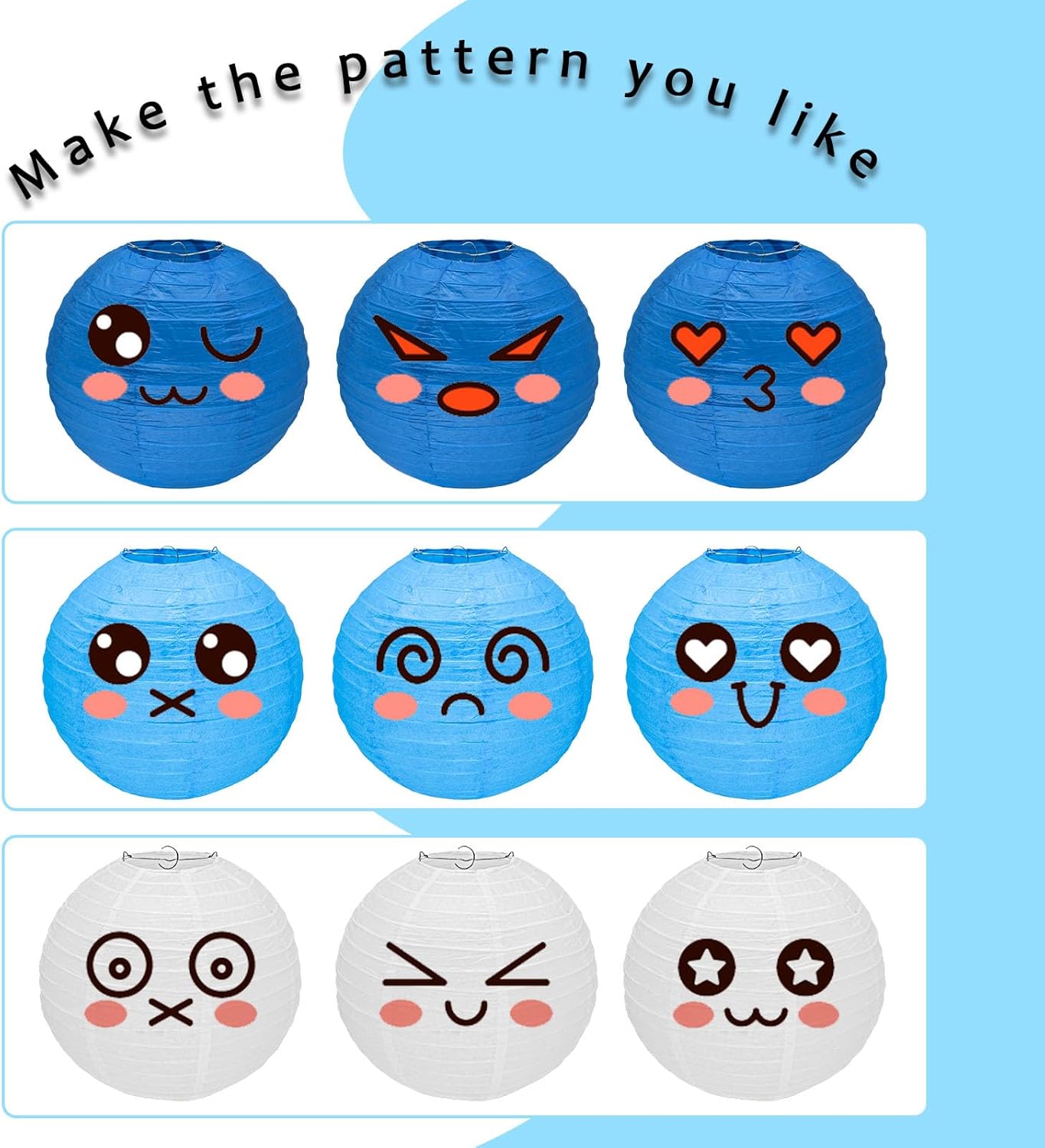 12Pcs Round Paper Lanterns Assorted Sizes (6" 8" 10" 12") for Home Decor, Restaurant, Church, Wedding, Birthday Party Decorations, Hanging Chinese Japanese Paper Lantern Lamps (Blue Series)