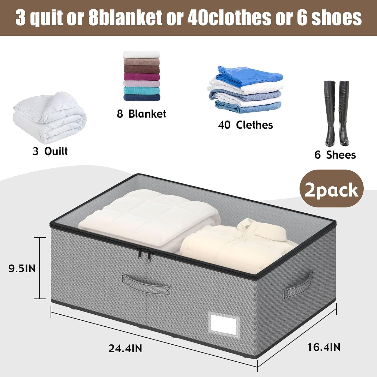 Under Bed Storage with Wheels, No Assemble Required 10 inches height Under Bed Storage bins,Large capacity Rolling Under bed Shoe Storage containers，dorm under bed storage drawers