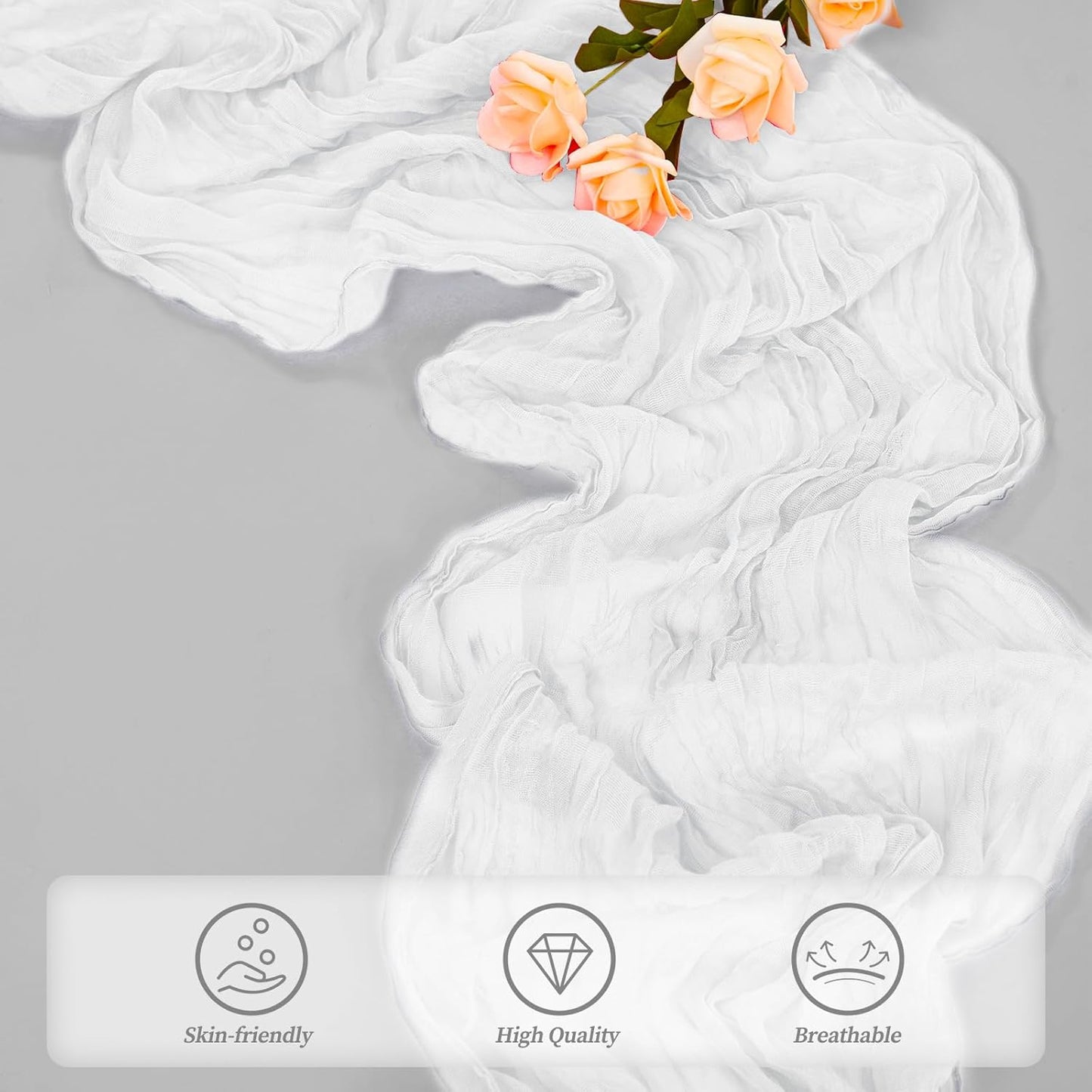 10FT 12 Pack White Cheesecloth Table Runner 20 x 120 Inch Long Rustic Gauze Cheese Cloth Table Runner for Wedding Bridal Baby Shower Table Decorations Boho Fabric Sheer Birthday Party Table Decor