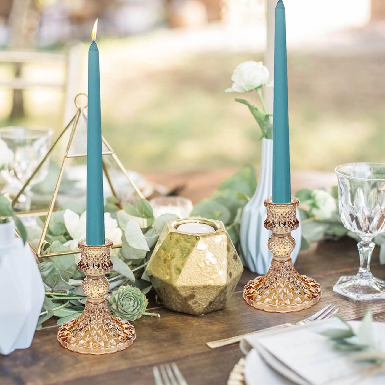 Candlestick Holders Set, 12Pcs 4" H Taper Candle Holders Bulk, Glass Candle Holders for Wedding, Festival, Party & Windowsill Decor, Gold