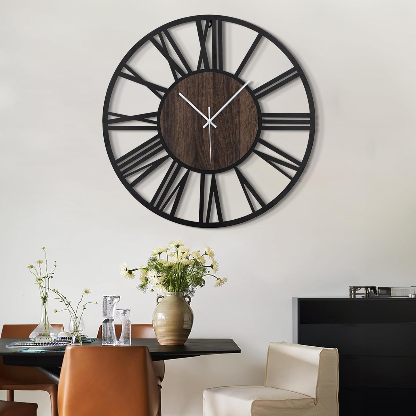 LEIKE 30" Oversized Large Wall Clocks,Silent,Non Ticking,Battery Operated Modern Round Big Wood Decorative Metal Wall Clock for Living Room, Bedroom,Kitchen,Farmhouse,Office Decor - Black,30 Inch