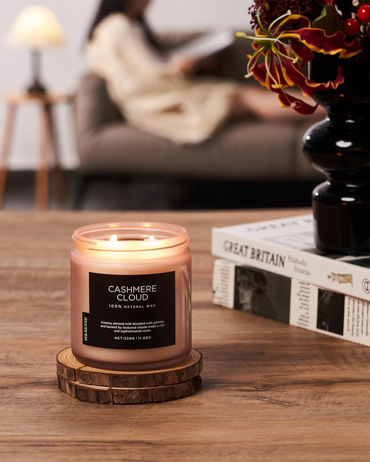 M&SENSE Creamy Almond Milk Scented Candle, 11.6oz Clean Non Toxic Natural Soy Wax Fragrance for Bathroom Bedroom 70 Hours Burn Time Candle, 2 Wick Aromatherapy Gifts for Housewarming