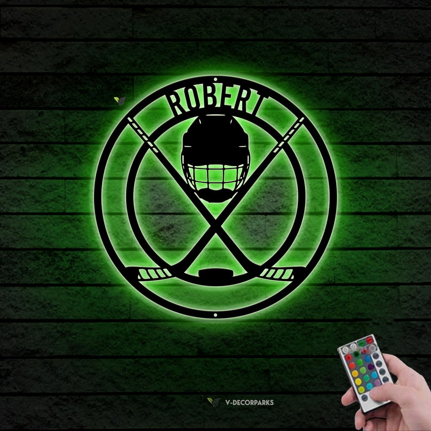 Personalized Hockey LED Wall Sign – Custom Name Light with Helmet, Sticks & Puck, 16-Color LED with Remote Control Neon Signs For Wall Decor, Hockey Decor for Boys Room, Man Cave