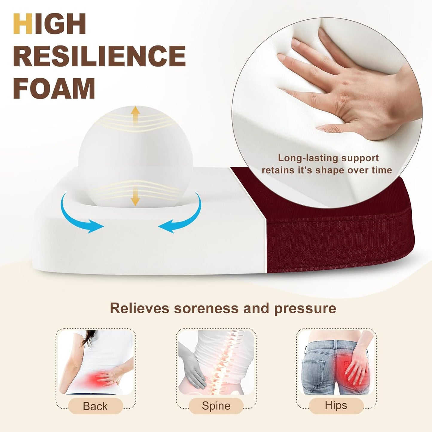 downluxe Chair Cushions for Dining Chairs, Waterproof Kitchen Chair Pads, Non-Slip Dining Seat Cushion with Ties, 17" x 16" x 2.5", Burgundy, 4 Pack