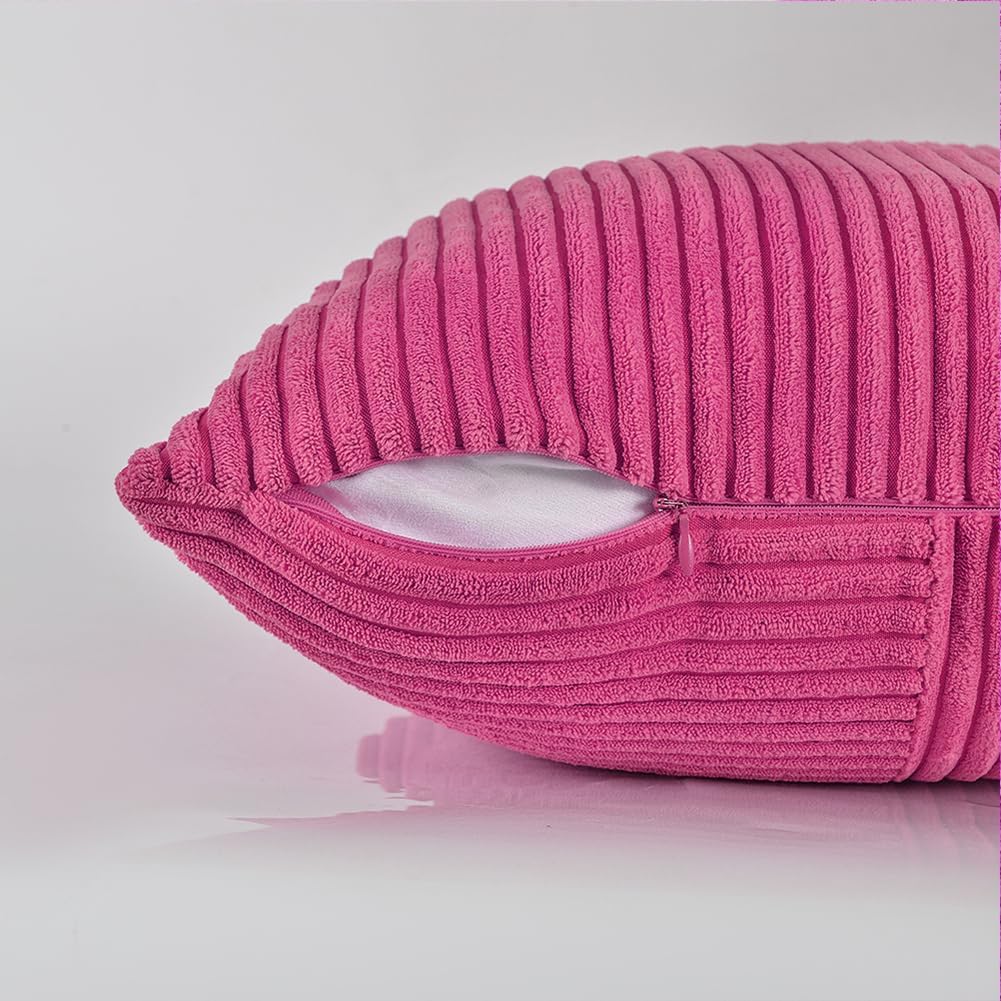 Fancy Homi 2 Packs Hot Pink Decorative Throw Pillow Covers 22x22 Inch for Living Room Couch Bed, Rustic Farmhouse Boho Home Decor, Soft Corss Corduroy Patchwork Accent Square Cushion Case 55x55 cm