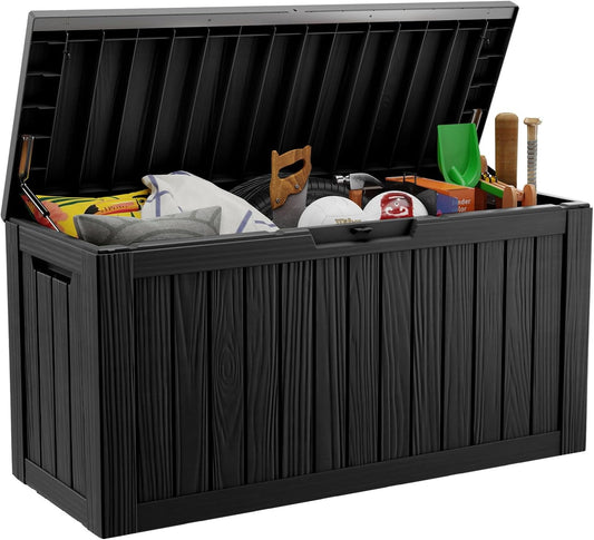 DRATO 80 Gallon Large Deck Box, Outdoor Storage Box for Patio Furniture, Patio Cushions, Gardening Tools, Pool Supplies 480lbs Weight Capacity,Waterproof Resin Storage Boxes