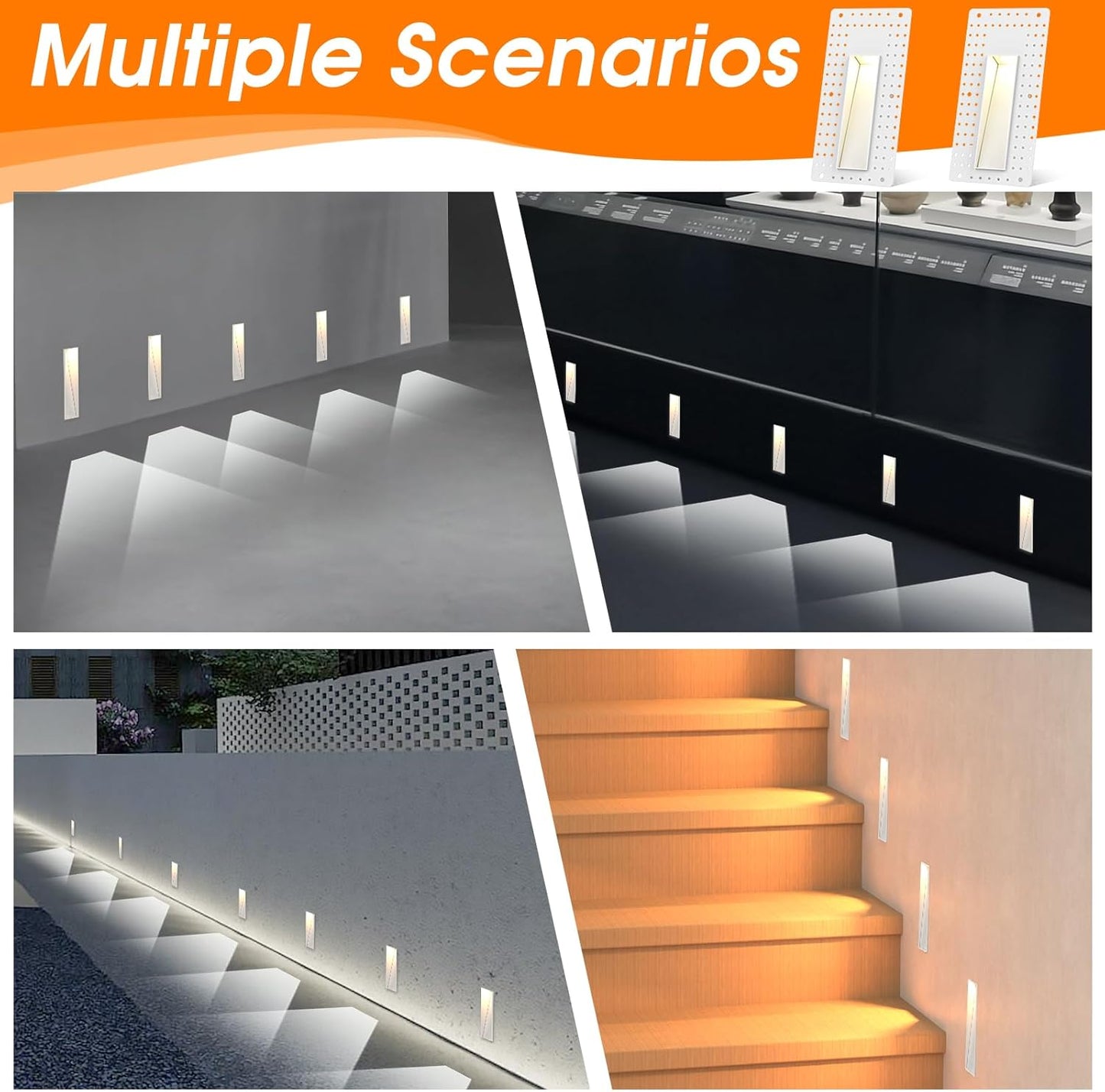 3W Recessed Step Light, 3000K Warm White Wall Lights for Indoor Hallway, IP65 Waterproof Trimless Stair Lighting (White Finish)