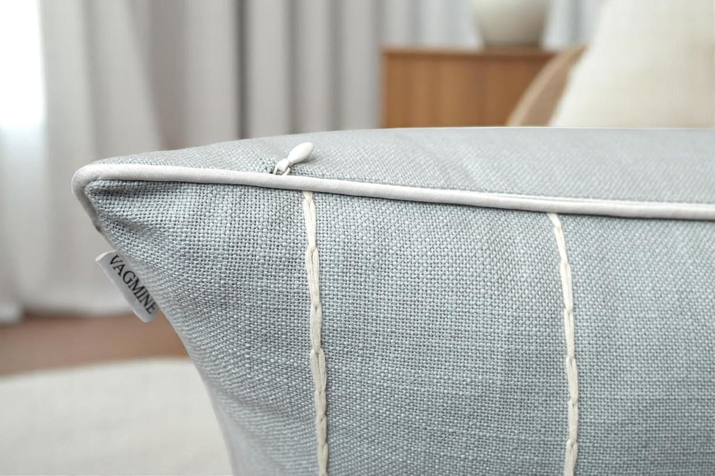 VAGMINE Hand Embroidered Daisy Accent Throw Pillow Cover - 20x20 Inches Square - 100% Cotton Robins Egg Decorative Cushion Cover for Couch, Sofa, Chair - Textured Embroidery - Boho Floral Home Décor