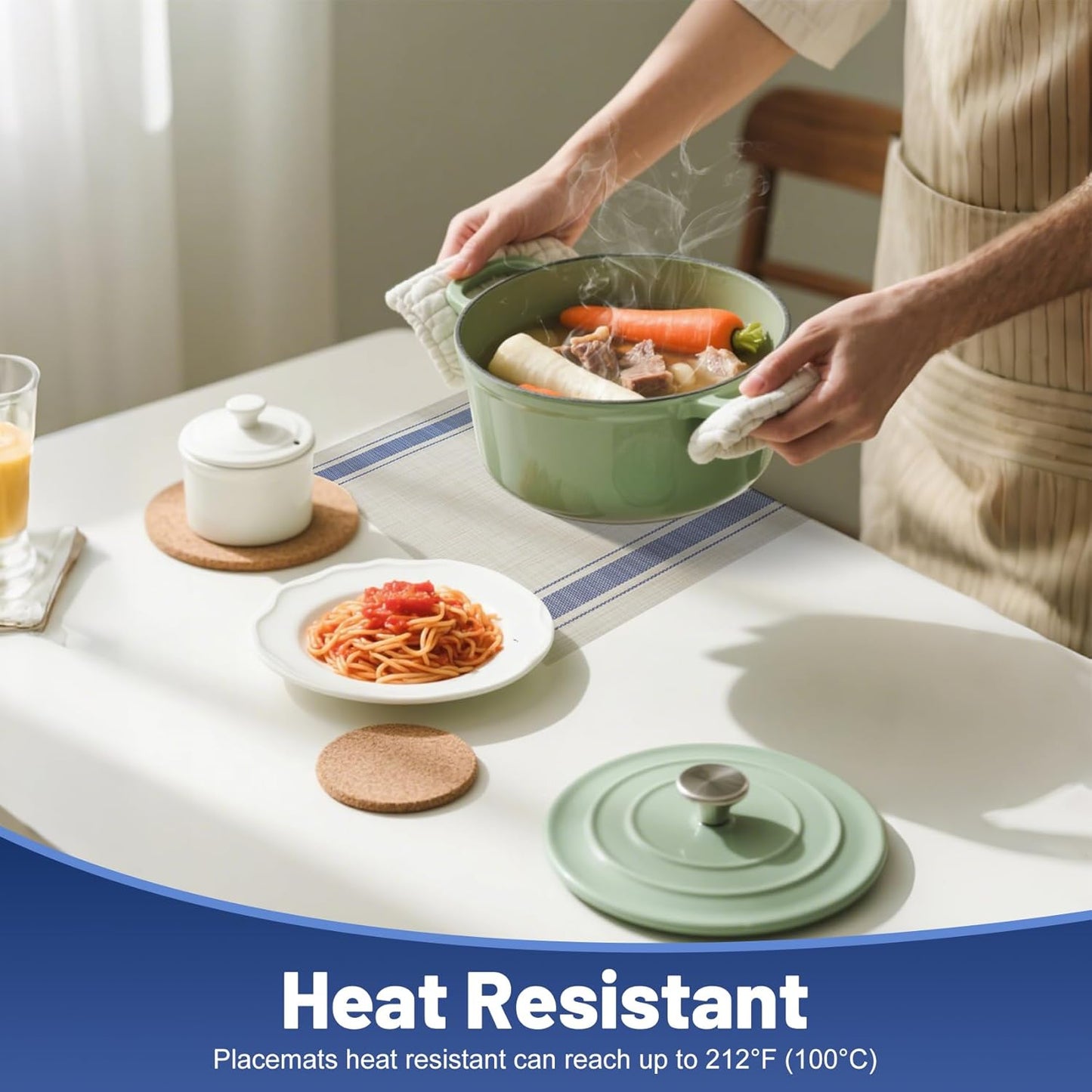 Placemats Set of 12，Non-Slip PVC Weave Table Mats Easy to Clean，Heat Resistant Place Mats for Kitchen Dining Table Decoration Indoor Outdoor，Khaki Blue