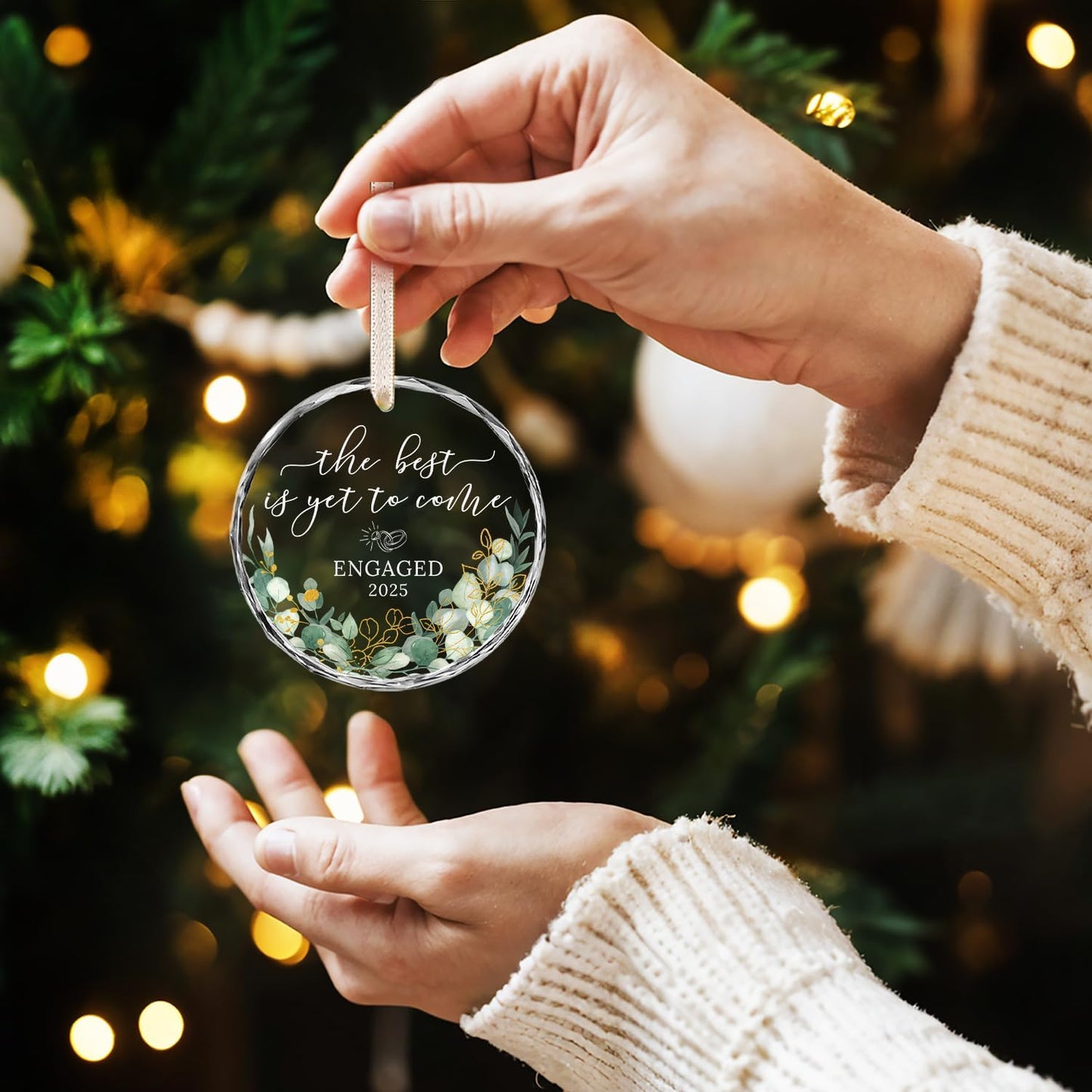 HEXMOZ Engagement Gifts for Couples - Engagement Gift for Newly Engaged Couples, Women, Fiance, Her - Bride to Be Gifts, First Christmas Just Engaged Glass Ornament 2025 - Party Decorations