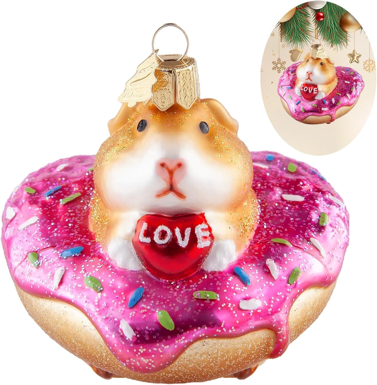 Christmas Tree Ornaments,Hand-Blown Glass Ornaments,Guinea Pig Collection Figurine Hanging Ornaments, Donut Pendant Ornament,Christmas Decorations for Xmas Tree Holiday Party Home Gifts