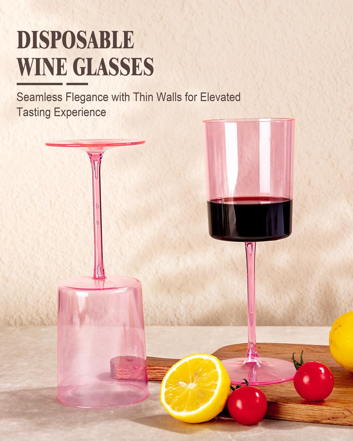 Ciaell 12 Pack Pink Plastic Wine Glasses - 14Oz Plastic Wine Glasses with Stem - Disposable Stemmed Wine Glass for Parties & Weddings & Outdoor