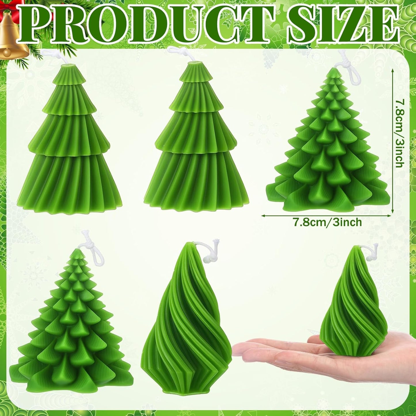 6 Pcs Christmas Tree Shaped Candles Xmas Wax Scented Candles Green Decorative Christmas Tree Gifts for Xmas Eve Winter Holiday Party New Year Bedroom Room Table Decor, 5 Mixed Styles