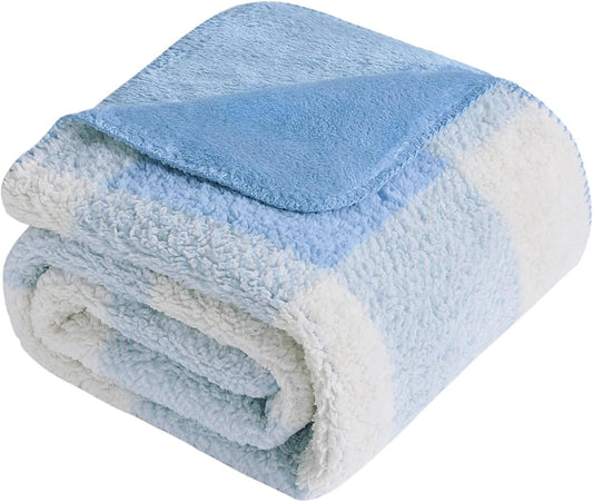 LURKA Checkered Sherpa Fleece Twin-Size Bed Blanket - Extra Thick and Warm Winter Soft Fuzzy Plush Blanket for Couches, Beds & Pets, Glacier, 60x80 Inches
