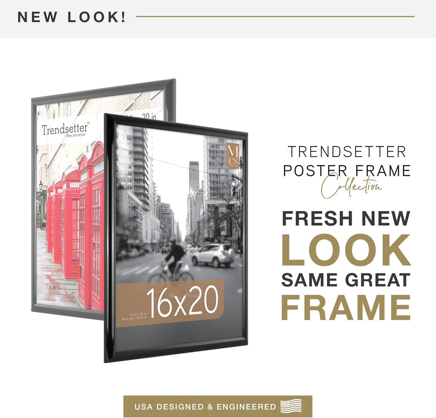 MCS Trendsetter 16x20 Poster Frame Black High-Gloss, Vertical & Horizontal Wall Hanging Large Picture Frame for Photos, Posters & Art Prints (1-Pack)