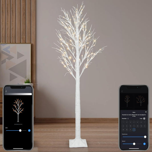 Smart Lighted Birch Twig Tree with Fairy Lights, APP Conrol, 6FT 120 Warm White LEDs, 18 Modes, Dimmable, Schedule, Music Sync Waterproof for Indoor Outdoor Home Christmas Holiday Decorations