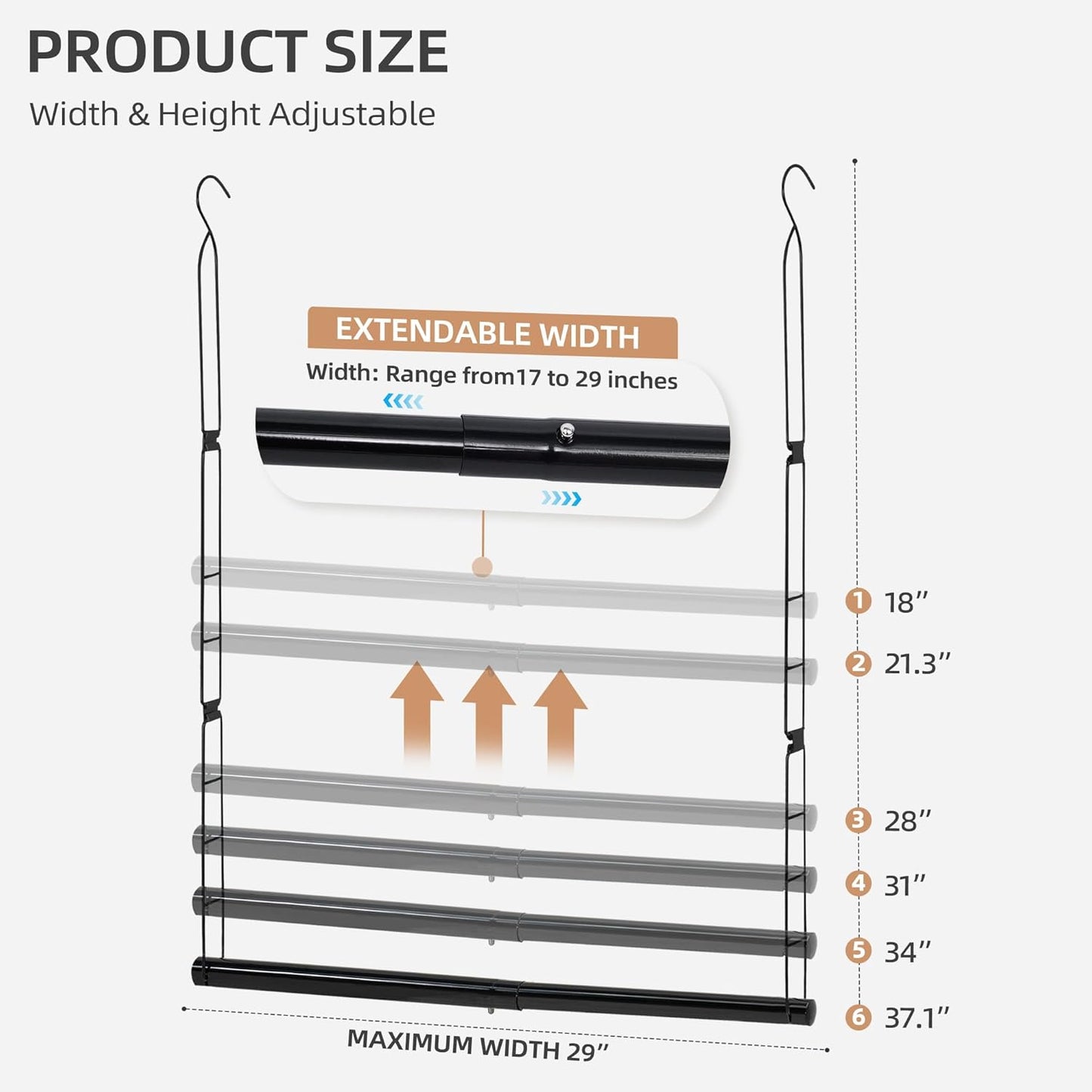 STORAGE MANIAC Hanging Closet Rod, Adjustable Width and Height Closet Hanging Organizer, Space-Saving Clothes Hanging Bar, Closet Extender Hanging Rod Double Closet Hanging Rod, 1 Pack Black