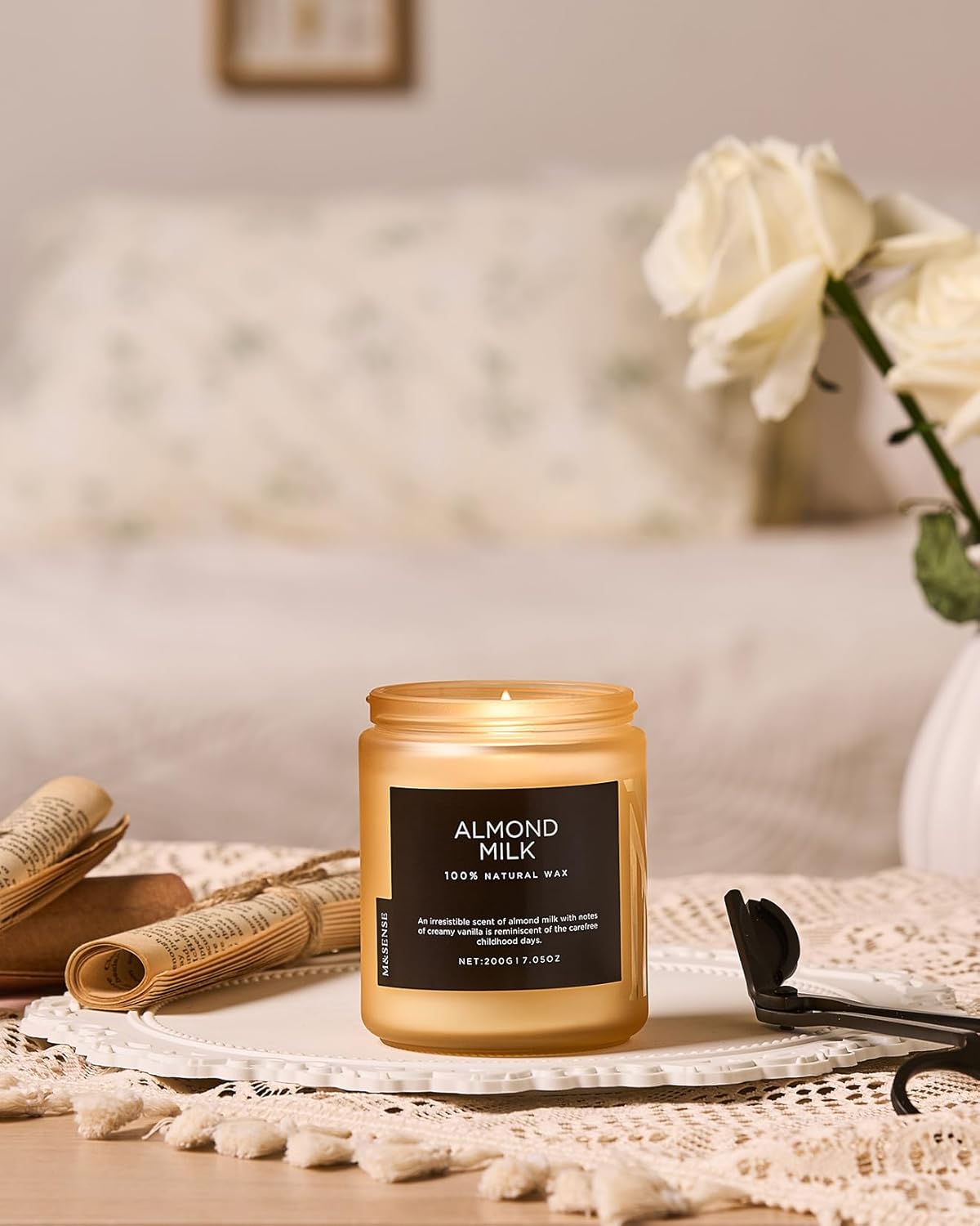 M&SENSE Creamy Vanilla Scented Candle, Clean Non Toxic for Women Teacher Friends, 7.05oz 50 Hours Bunr Time for Holiday Gifts, Single Wick Soy Wax Clean Candle Home Sweet for Housewarming