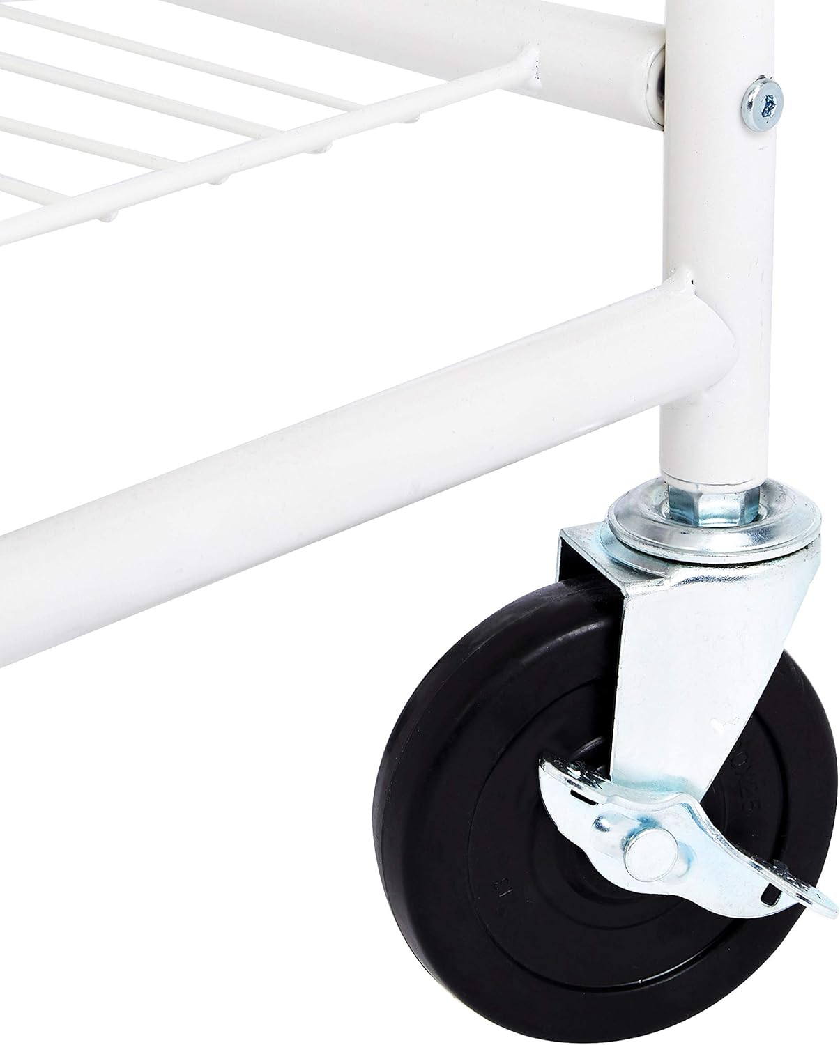 Amazon Basics Rectangular Laundry Hamper Basket Butler Cart with Wheels and Hanging Rack, White